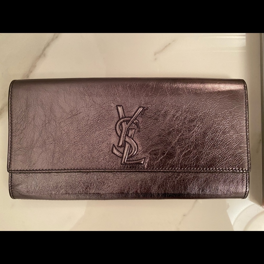 YSL Belle de Jour Gunmetal Leather Clutch